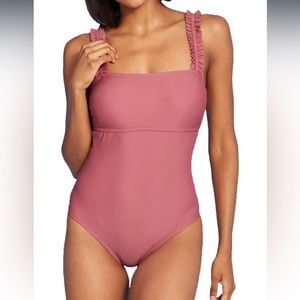 Mauve One Piece Swimsuit with Ruffle Strap Detail | Kona Sol One Piece Swimsuit